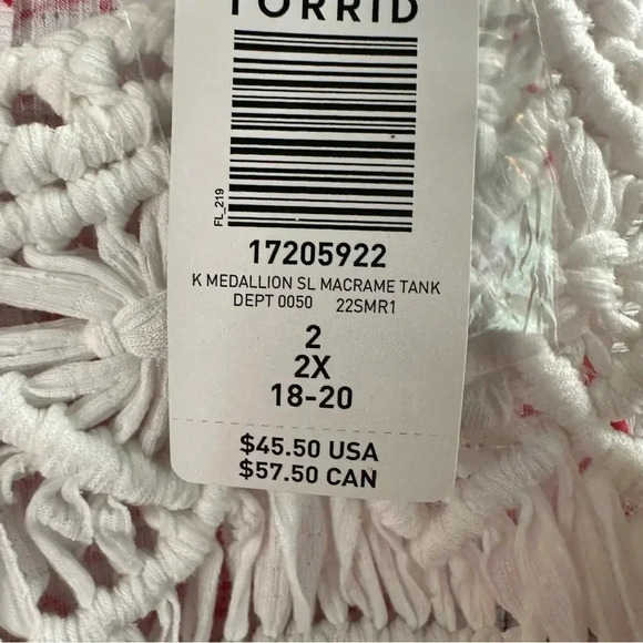 Torrid Crochet Tank top NWT pink & green plus size2X pit-pit 22” shoulder-hem31” - Picture 2 of 6